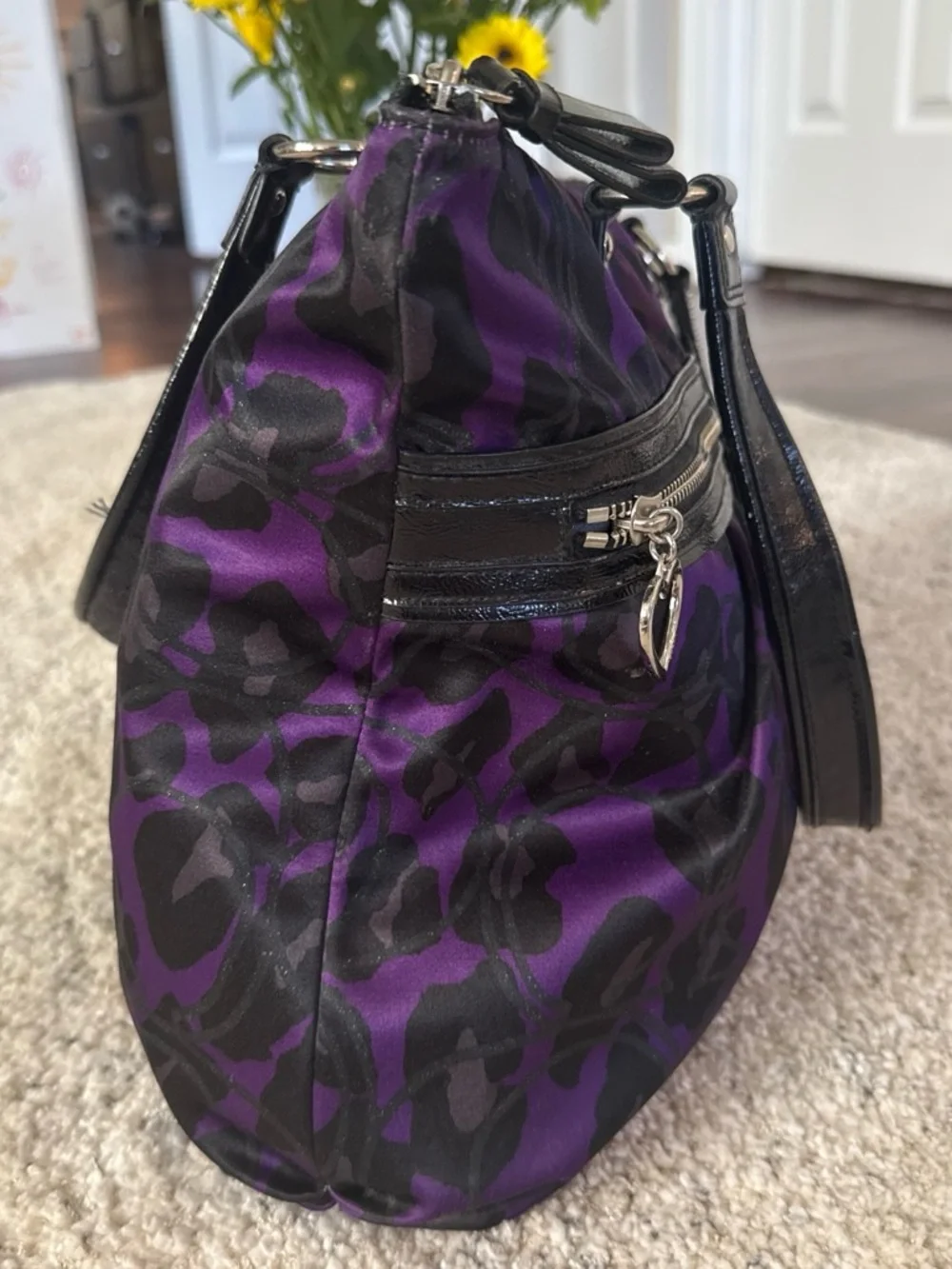 Coach Purple and Black Leopard-Print Shoulder Bag